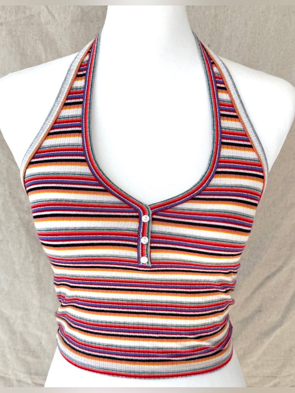 Express One Eleven Size Small Multicolor Ribbed Stripe Halter Tank Top